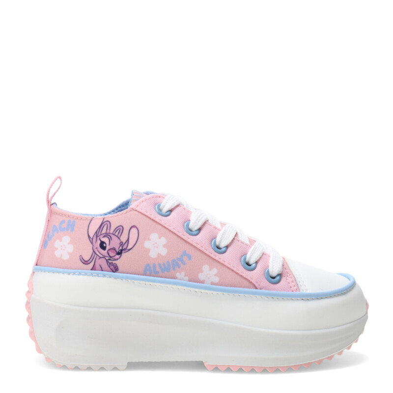 Championes Infantiles Disney Canvas STITCH Plataforma Rosado - Celeste - Blanco
