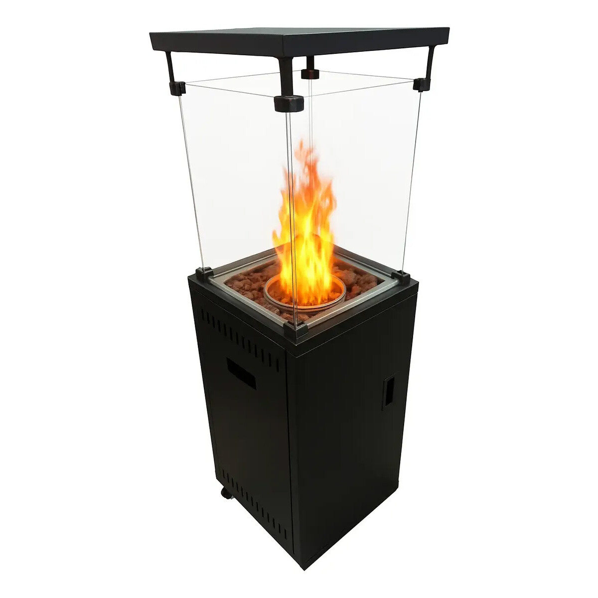 ESTUFA A GAS VIDRIO CUADRADA EXTERIOR NEGRA FIRE PIT 