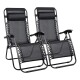 Set x2 Reposera Silla Playa Alta Plegable Gravedad Cero Reclinable Negro NEGRO