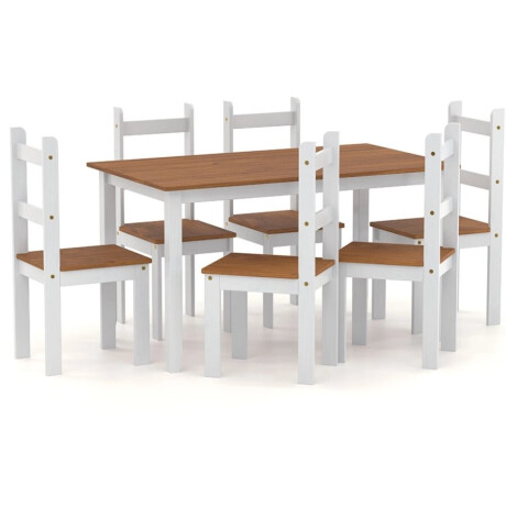 Juego de Comedor 6 Sillas Madera Blanco/Natural Mesa 140 cm Juego de Comedor 6 Sillas Madera Blanco/Natural Mesa 140 cm