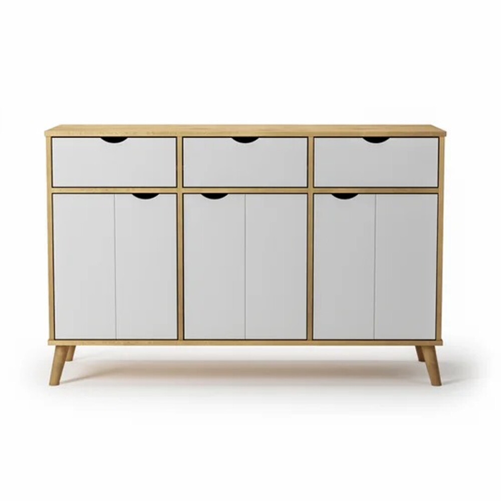 APARADOR BUFFET 3 PUERTAS 3 CAJONES EN MADERA MACIZA BLANCO