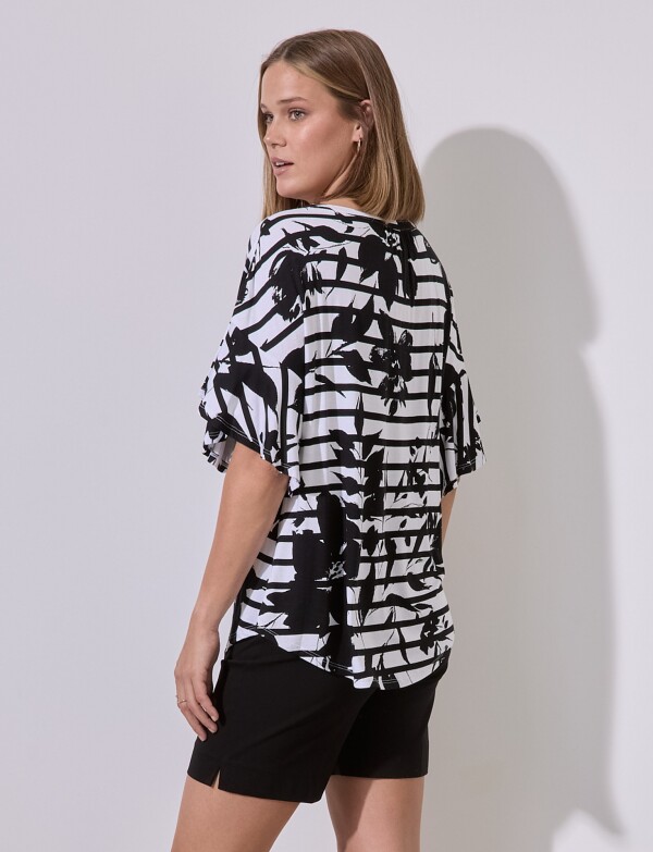 Blusa Flores Print BLANCO/NEGRO