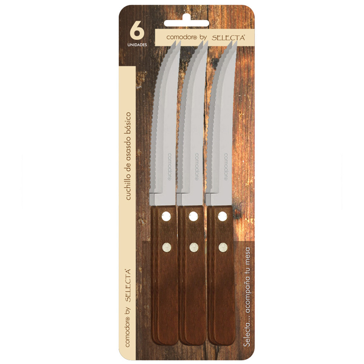 Set x6 piezas cuchillos 1 mm mango de madera - MARRON CLARO 