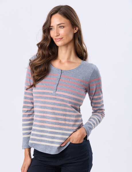 REMERA RAYADA CON BOTONES Azul