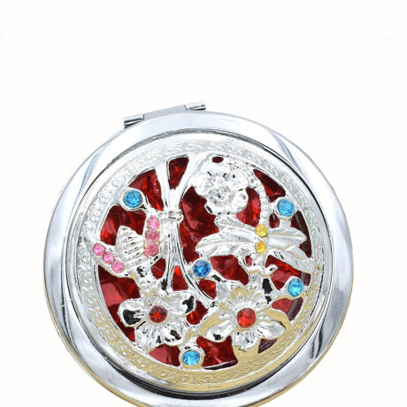 Espejo De Cartera Labrado Plateado - Abeja Roja