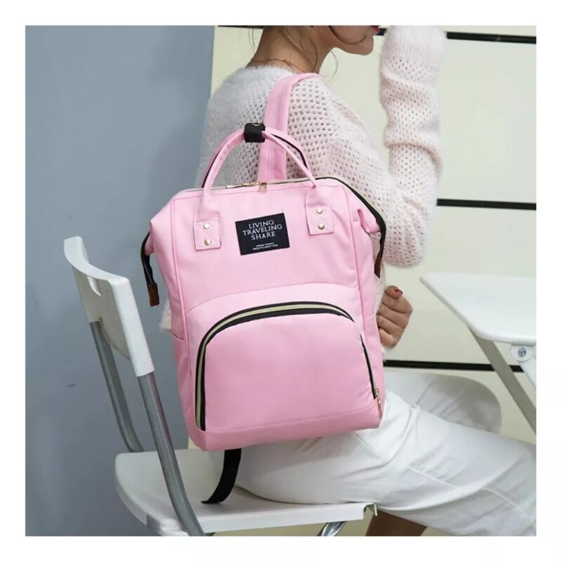 Bolso Mochila Maternal Bebe Resistente Impermeable Madre Rosa