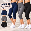 Pack x2 Calzas Pescadora 3/4 capri Tiro Alto de Lycra MULTICOLOR