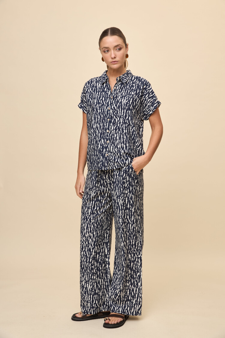CAMISA ELVINA PRINTED Blanco/Azul