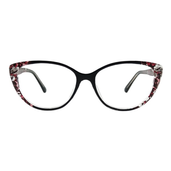 Tipo: Lente de receta. Marca: Vidaltec. Material: Acetato. Color: Bordo combinado con rojo y transparente cristal. Calibre: Medi bordocombinado