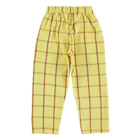 SS25.UN2502 Pantalón De Algodón A Cuadros Con Bolsillos Y Elástico Amarillo Piupiuchick - 4 Años