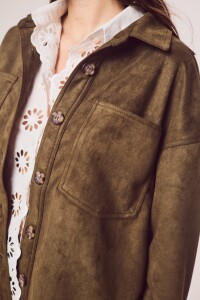 Sobrecamisa Gamuza Cuero Vegano Verde Oliva