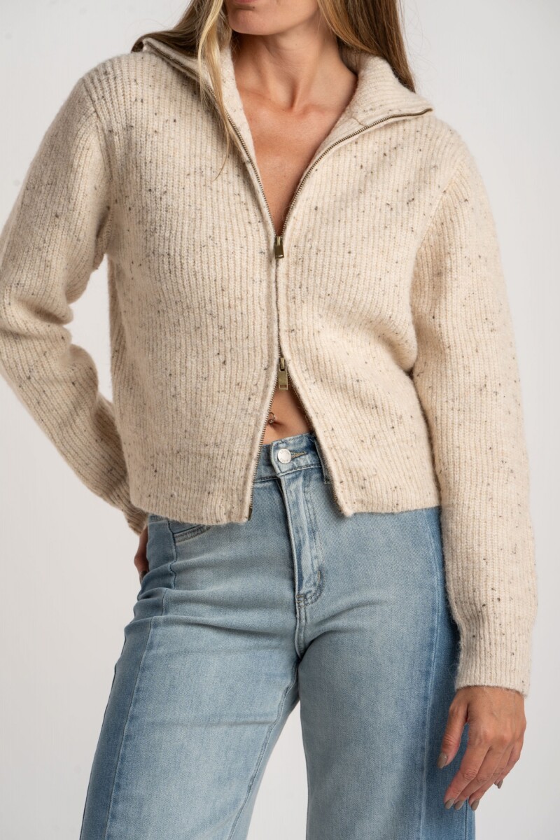 Cardigan Lana Cierre - Beige Melange 