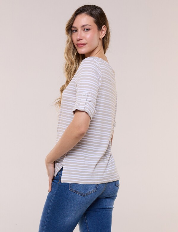 Remera De Algodón Lineas BEIGE