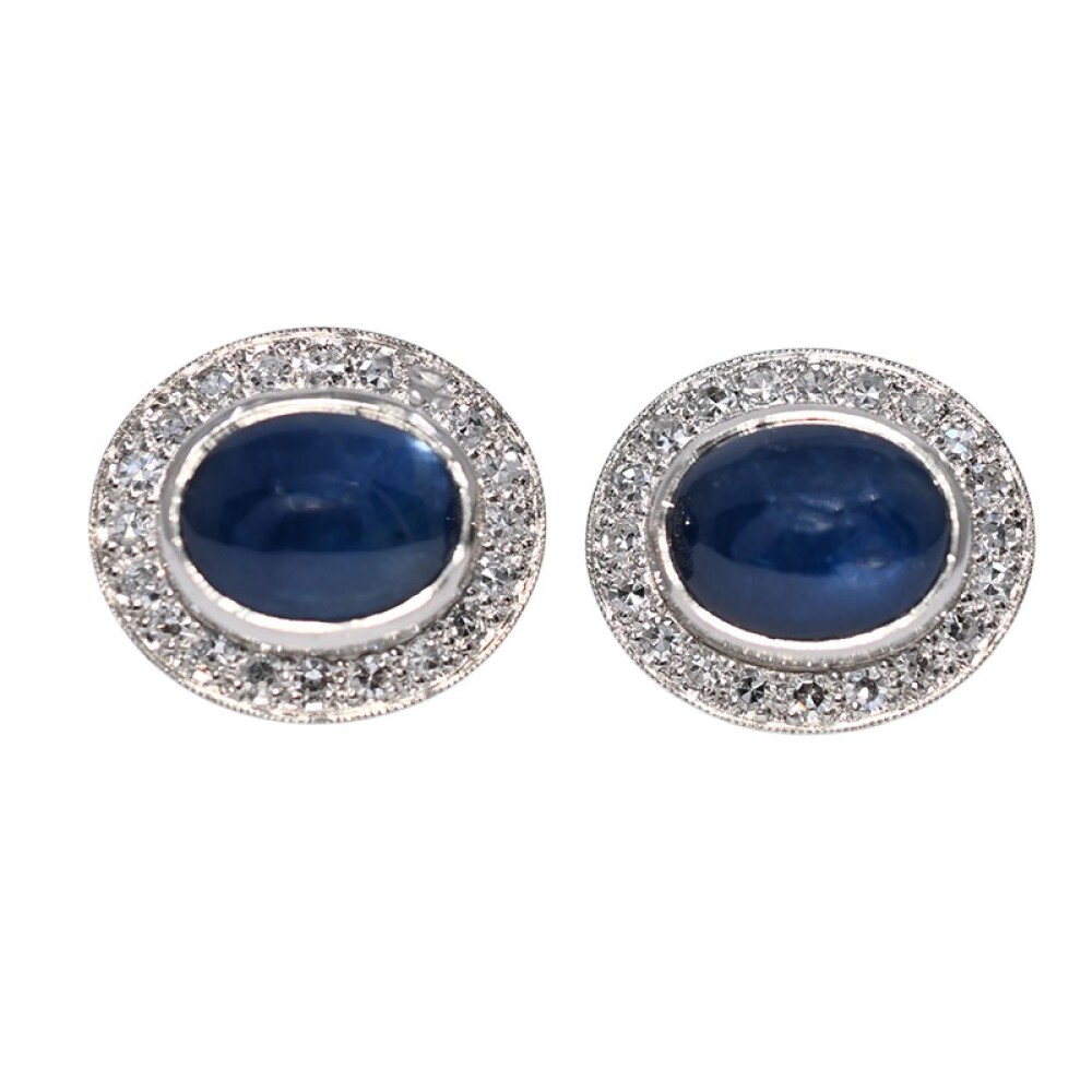 Caravanas platino con zafiro azul y brillantes Caravanas platino con zafiro azul y brillantes