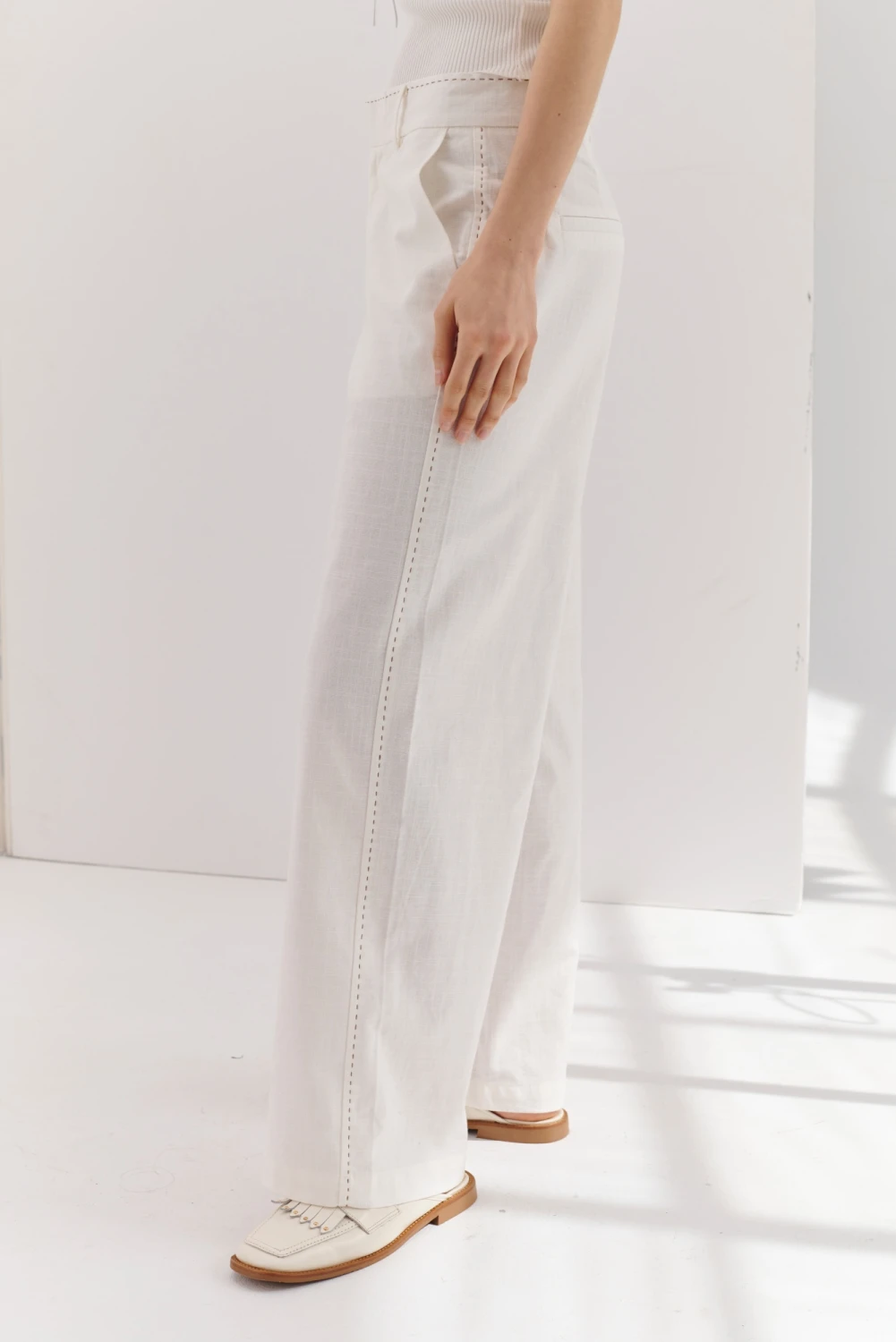 PANTALON LINO PIA blanco 5