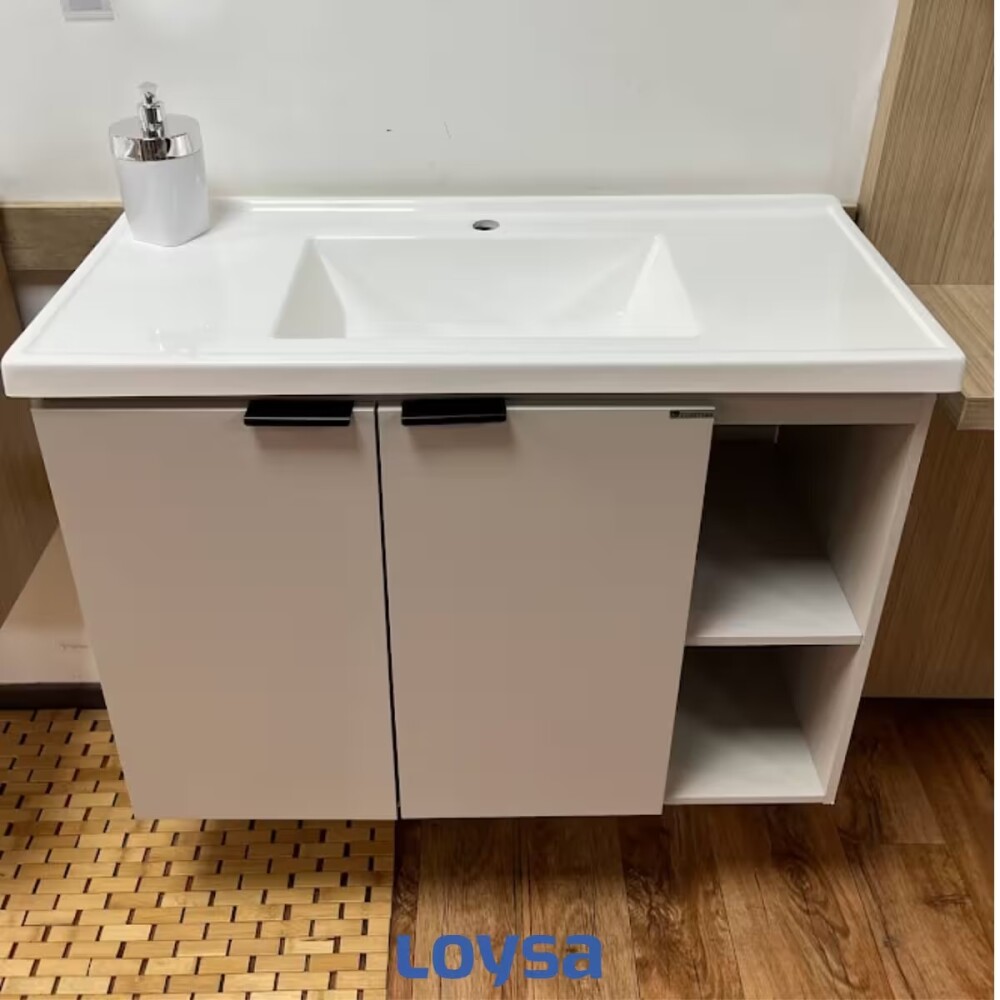 Mueble de baño suspendido Aster beige 80cm con bacha de resina Mueble De Baño Suspendido Aster Beige 80cm Con Bacha De Resina