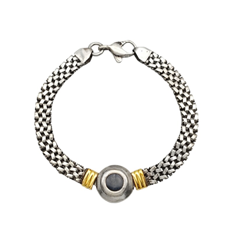 Pulsera Circulo-Plata y Oro-Piedra Onix-PU5080 conpiedra