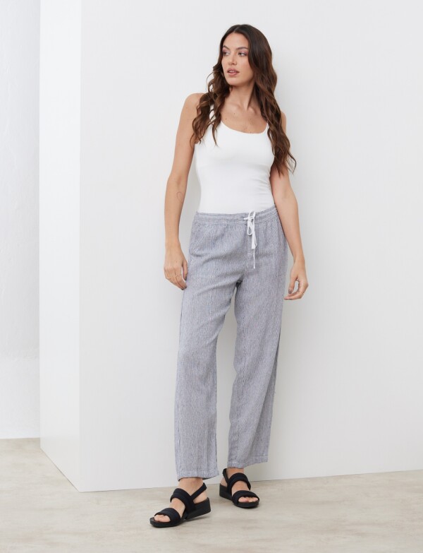 Pantalon Lino AZUL/BLANCO