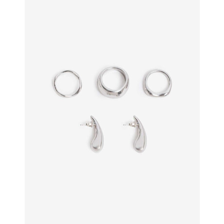 Set De Aros Y Anillos Metal Plateado Rodio