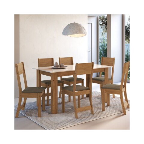 Conjunto Comedor 1500 6 Sillas Atlanta Indékes Freijo | Off White | Tela Cacao Conjunto Comedor 1500 6 Sillas Atlanta Indékes Freijo | Off White | Tela Cacao