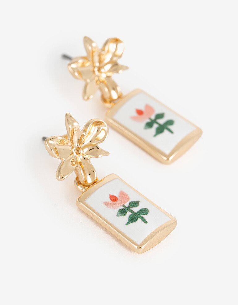 Aros Colgantes Cortos Color Aros Colgantes Flor Metal - Combinacion Multicolor