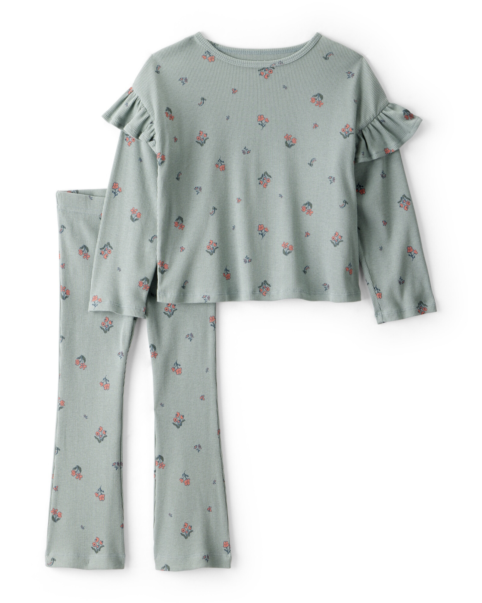 Set dos piezas de algodón, pantalón y remera, diseño floral Set dos piezas de algodón, pantalón y remera, diseño floral