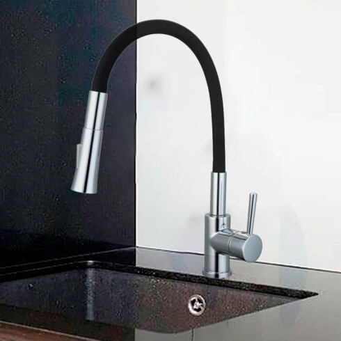 Griferia De Cocina Aqualia Con Manguera Flexible Negra 000