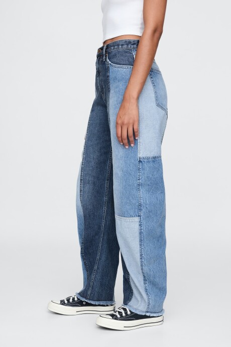 Jean Fast Barrel 2 Tonos Tiro Alto Mujer Medium Indigo 15