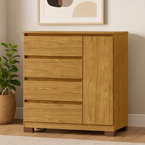 Comoda Cajonera Vega para Dormitorio 4 Cajones con Rieles Telescópicos y 1 Puerta - Marrocos Comoda Cajonera Vega para Dormitorio 4 Cajones con Rieles Telescópicos y 1 Puerta - Marrocos