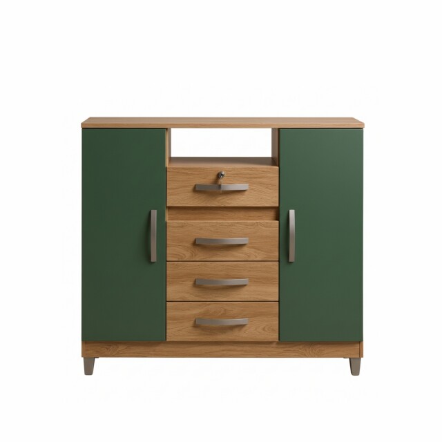CÓMODA CAJONERA GUARDARROPA 4 CAJONES 2 PUERTAS CON LLAVE COLOR MADERA VERDE