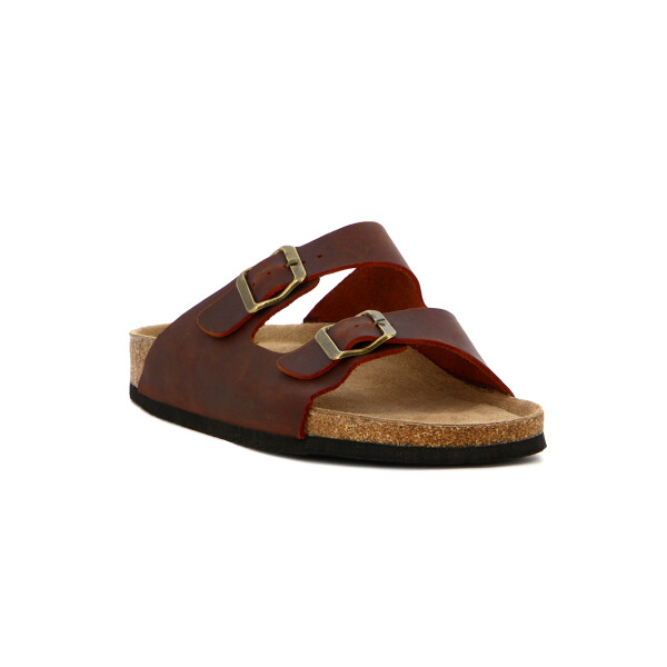 Country Sandalia Cuero Casual Caballero C/dos Tiras C/hebilla Suela Baja / Marrón Marron