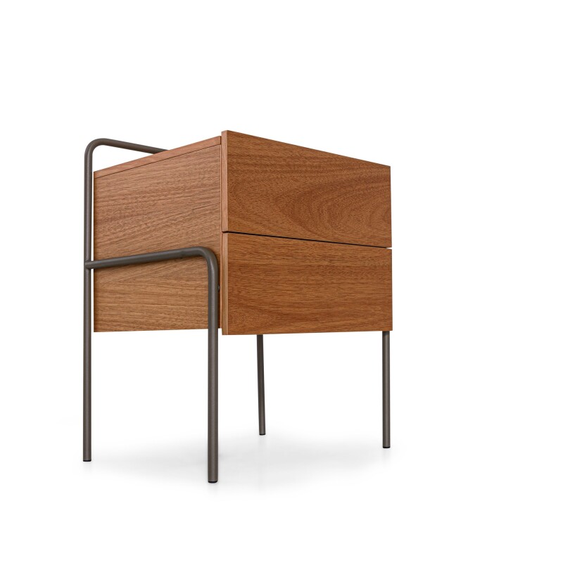 Mesa De Luz 2 Cajones madera c/ patas metal Mesa De Luz 2 Cajones madera c/ patas metal