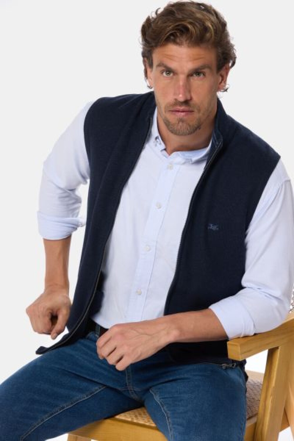 CHALECO TEJIDO DE ALGODON Azul