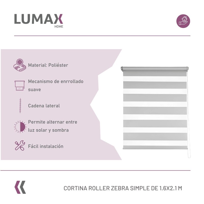 Cortina Roller Zebra Simple Lumax 1.6 X 2.1m Gran Calidad Gris