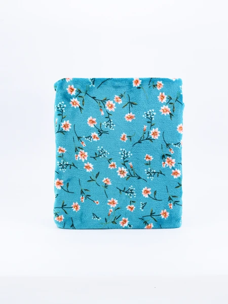 MANTA FLANNEL FLORES TURQUESA