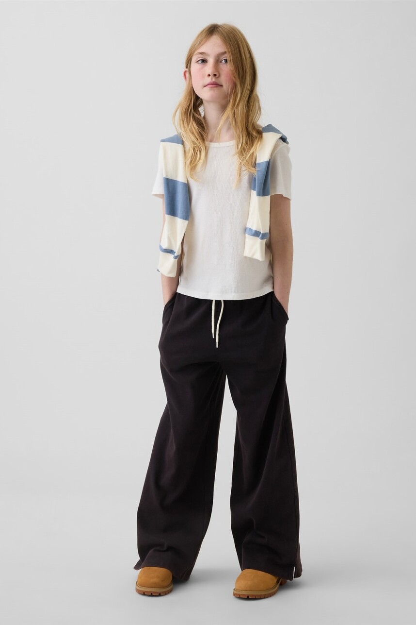Pantalón Deportivo Wide Leg Niña Washed Black