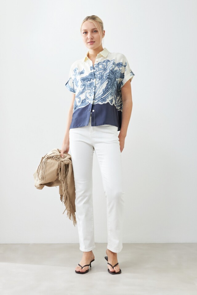 Camisa estampada manga corta azul