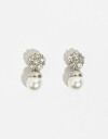 Aros Colgantes Cortos Perla Aros Con Strass Y Perla - Plateado Rodio