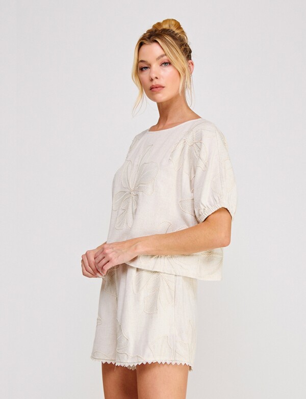 Blusa Lino Bordado BEIGE CLARO