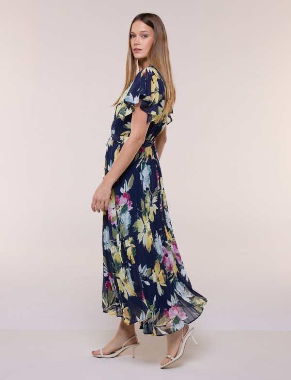 Vestido De Gasa Plisado AZUL/MULTI