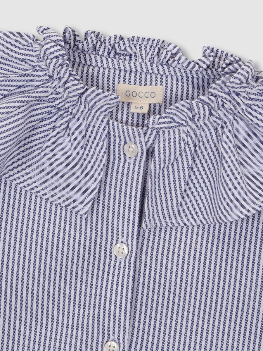 Camisa Rayas Con Cuello Y Puños Volante Marino