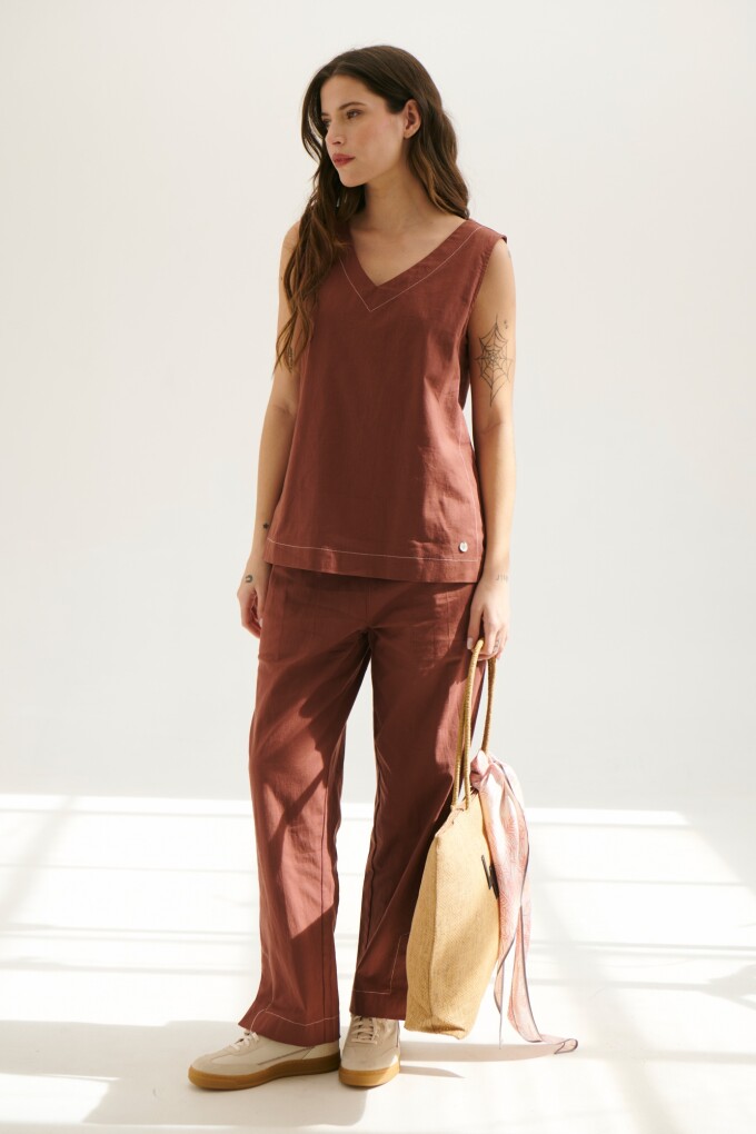 PANTALON LINO STRECH BRICK