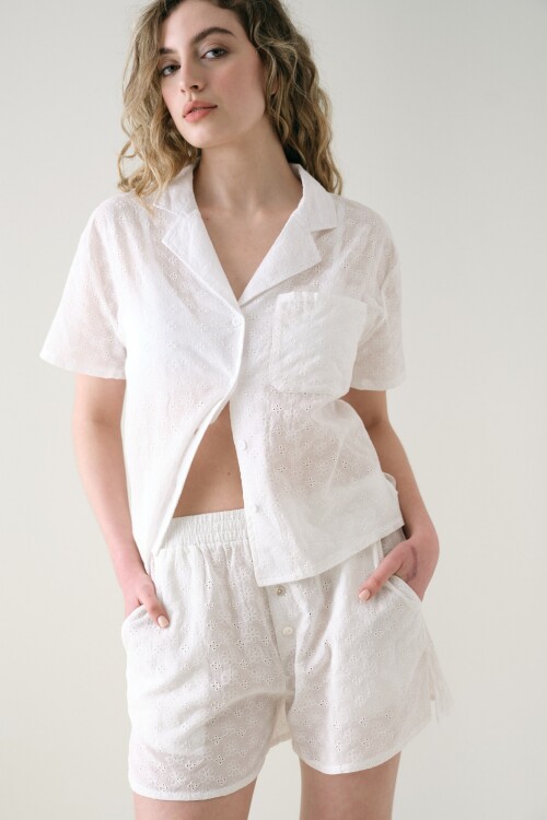 Camisa Manga Corta Broderie Blanco