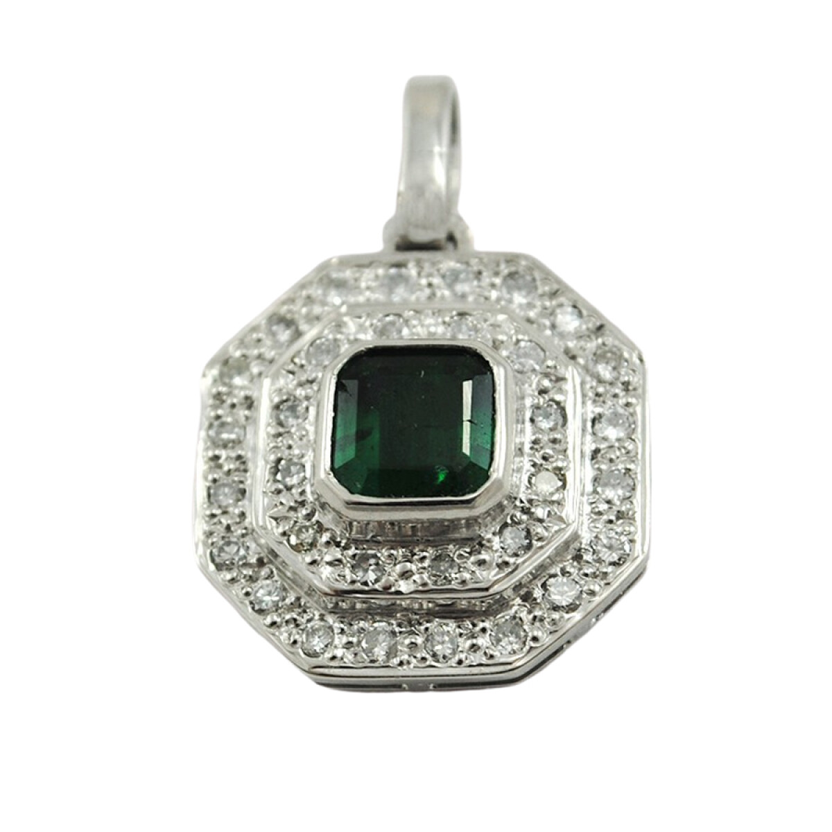 Dije Oro Blanco 18 K Con Brillantes Y Esmeralda 