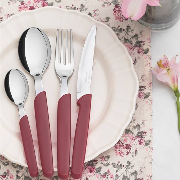 Juego de cubiertos color bordeau, modelo CARMEL, 24 piezas -TRAMONTINA TN7680
