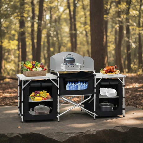 Cocina de Camping Pleg Grande Multifun C/Mesas Lat Bolso Negro