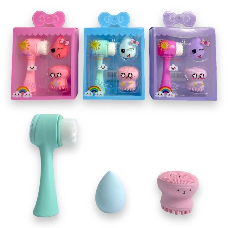 Set de limpieza Cuidado facial 3 piezas Maquillaje Celeste