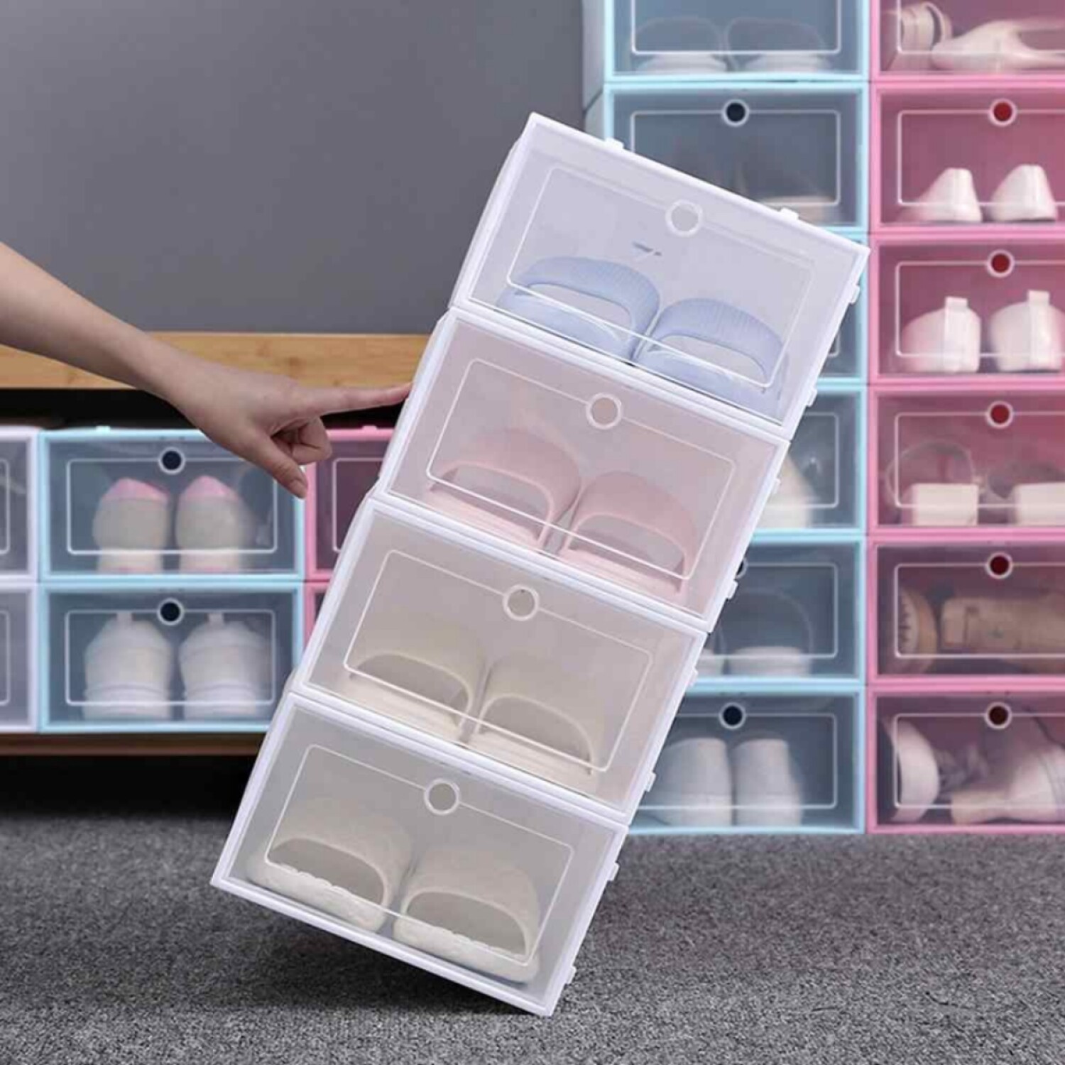 BVBOX Paquete de 12 cajas de zapatos de plástico transparente