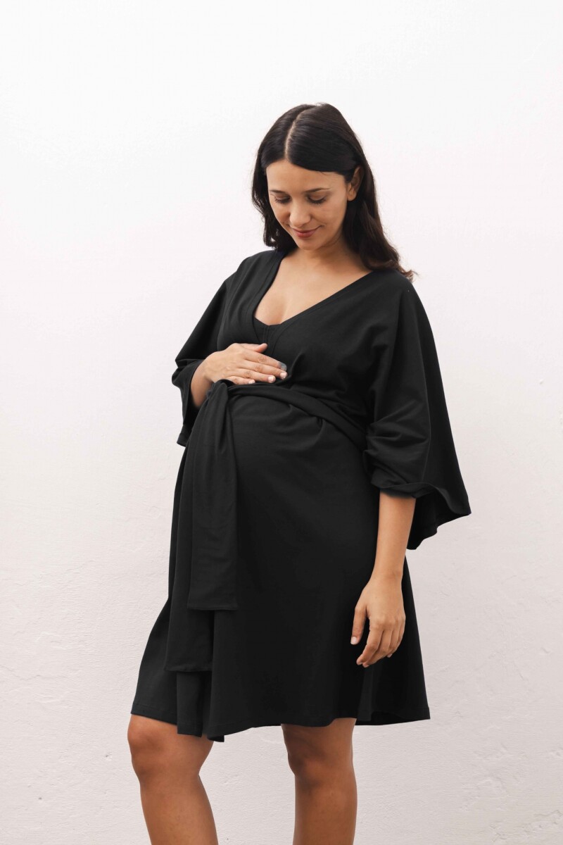 Bata Maternal Aurora Algodón – Embarazo y Lactancia Negro