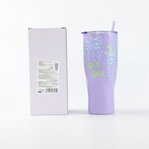 VASO TÉRMICO FLORAL DE GRAN CAPACIDAD CON SORBETE (900 ML / VIOLETA) VASO TÉRMICO FLORAL DE GRAN CAPACIDAD CON SORBETE (900 ML / VIOLETA)